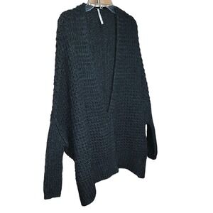 Free People Charcoal Open Knit Oversized Cardigan Sweater XS Chunky Boho Cozy
